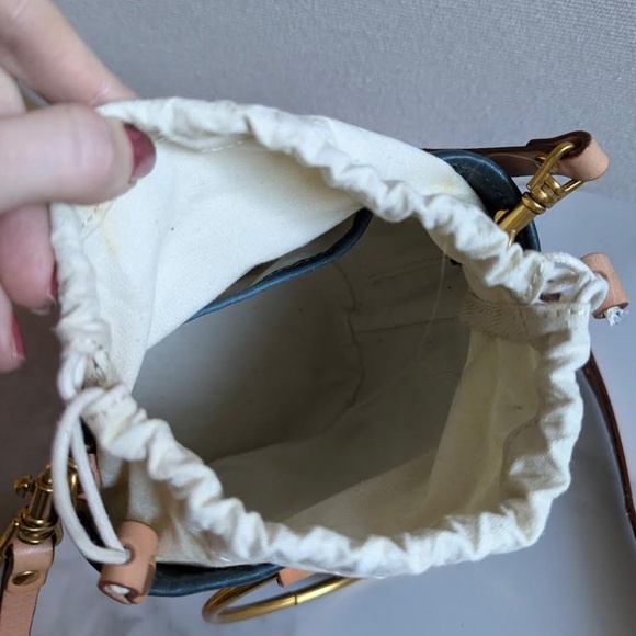 blue green leather diamond patch drawstring bucket handbag or crossbody - Picture 3 of 6